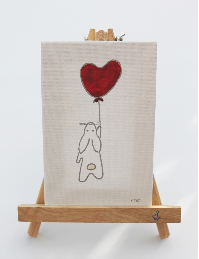 Original Canvas Drawing - Love Bunny